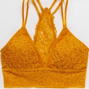 Aerie Mustard Yellow Floral Lace Bralette